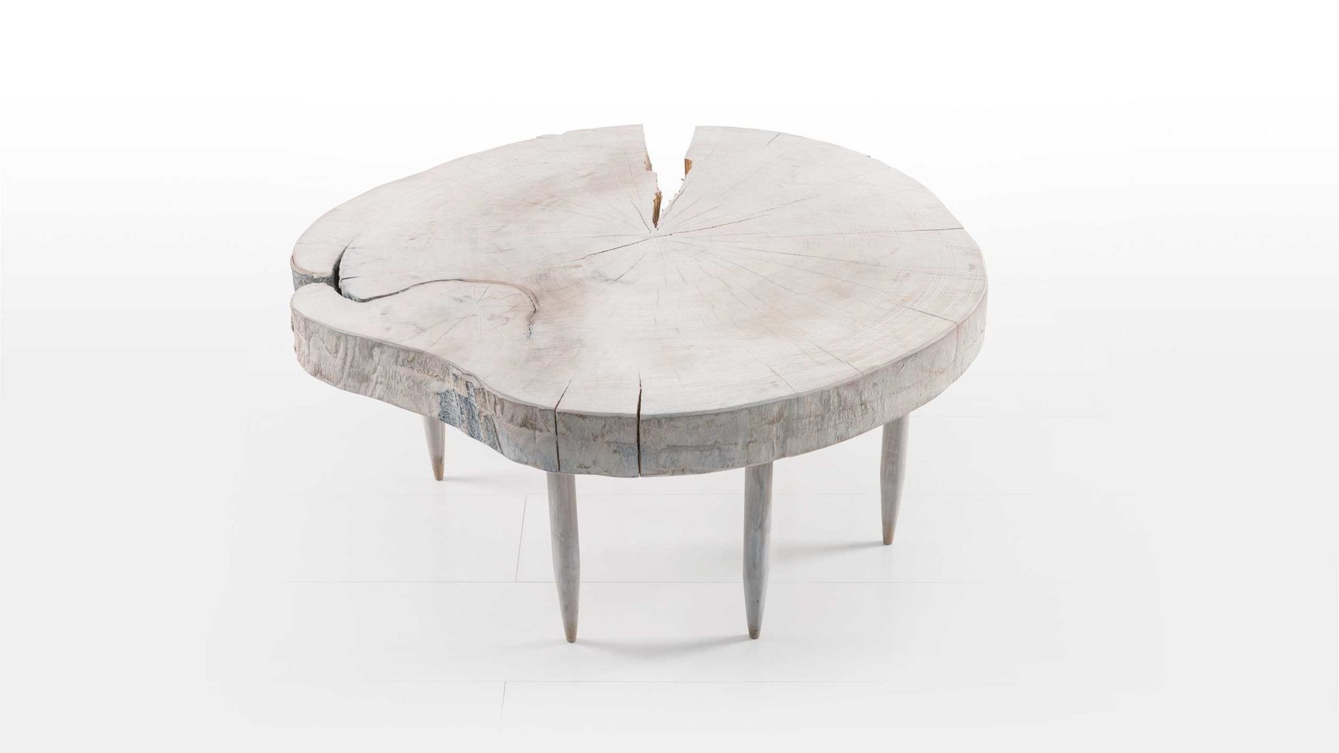 Beistelltisch Brühl aus Holz in Weiß Couchtisch Tisch Hammersvik 61876 Buche massiv weiß geseift, Baumstamm Scheibe