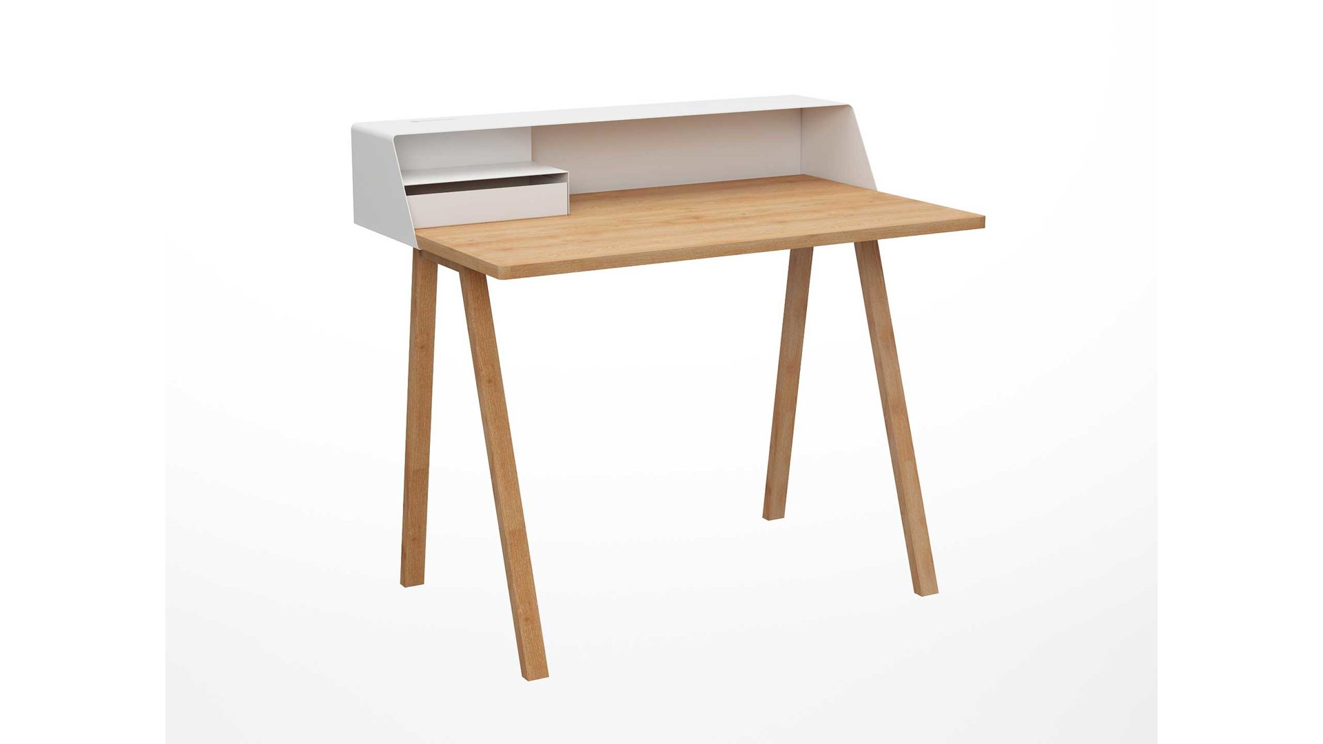 Sekretär Müller möbelfabrikation aus Holz in Holzfarben Grau Sekretär, Schreibtisch PS 04-E-86-04 Lackierung RAL 9003 seidenmatt, Platte & Gestell Eiche geölt