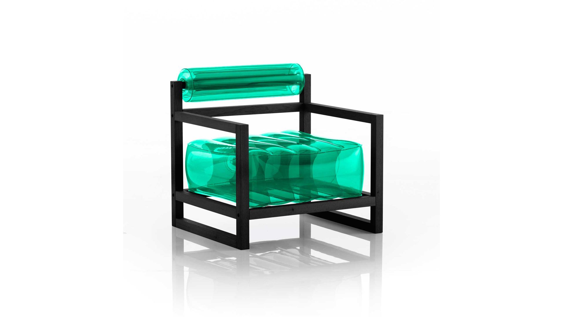 Sessel Mojow design aus Kunststoff Holz in Grün Yoko Eko Design-Sessel Polster transparent grün, Gestell Holz schwarz