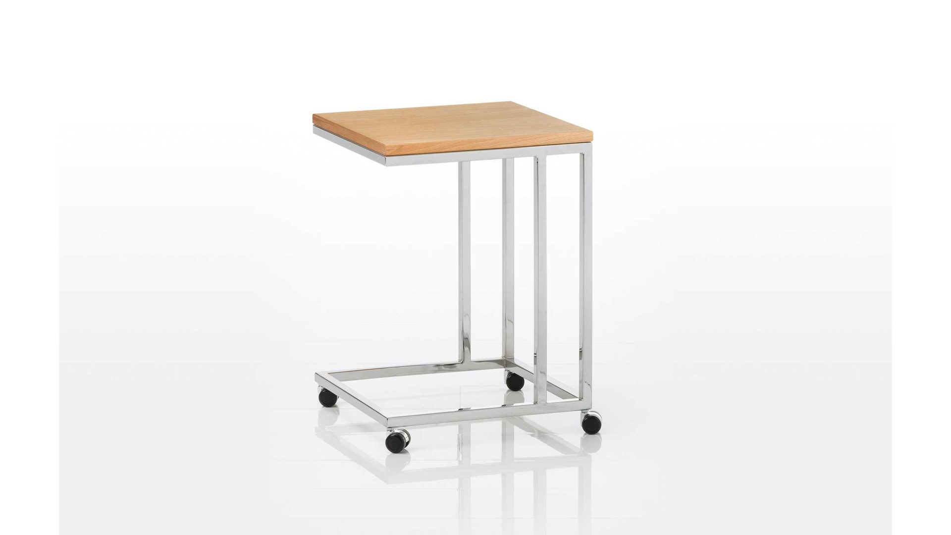 Beistelltisch Brühl aus Metall Holz in Chrom Holzfarben Easy pieces forever Tisch mit Rollen 40x40 Holzfurnier Buche natur geölt, Metallgestell verchromt glänzend