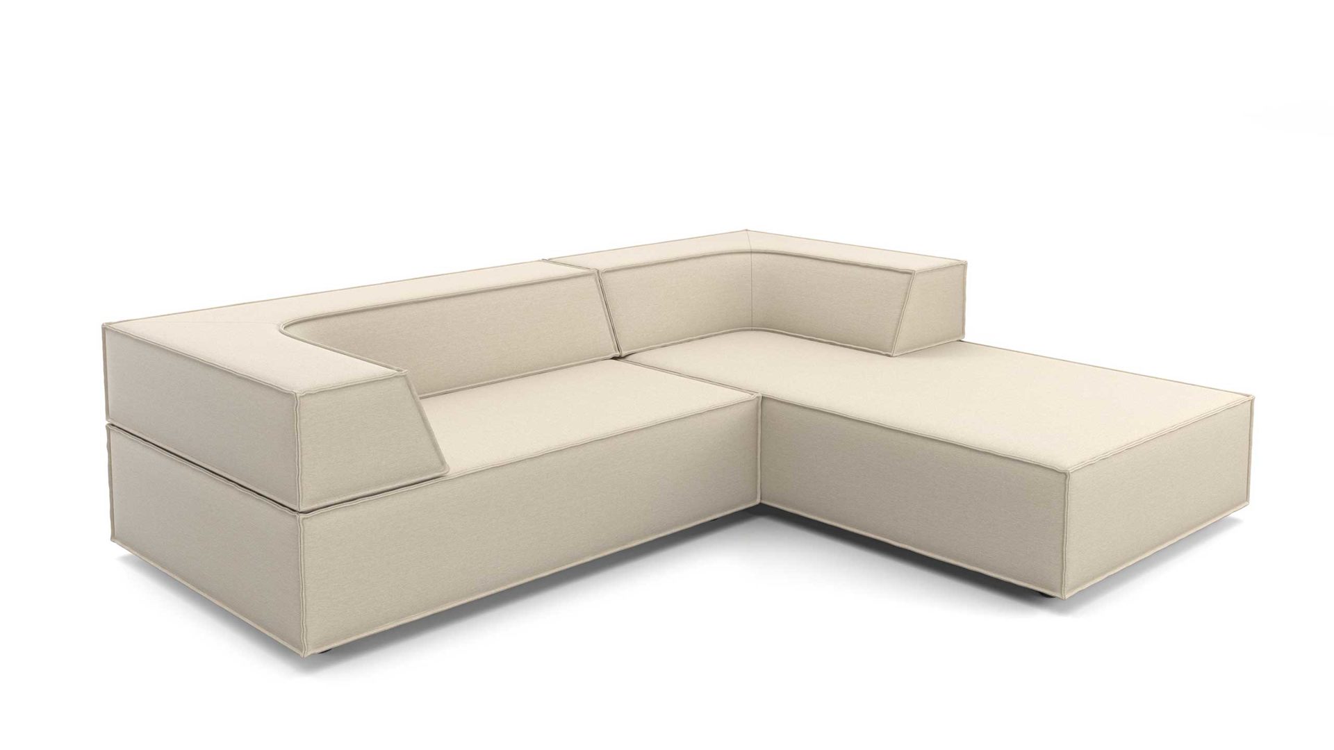 Ecksofa Cor aus Stoff in Weiß Polster-Eckgarnitur TRIO Polstergarnitur Chenille-Polsterstoff Bezug wollweiss, Ottomane rechts, Stellmaß ca. 250 x 200 cm