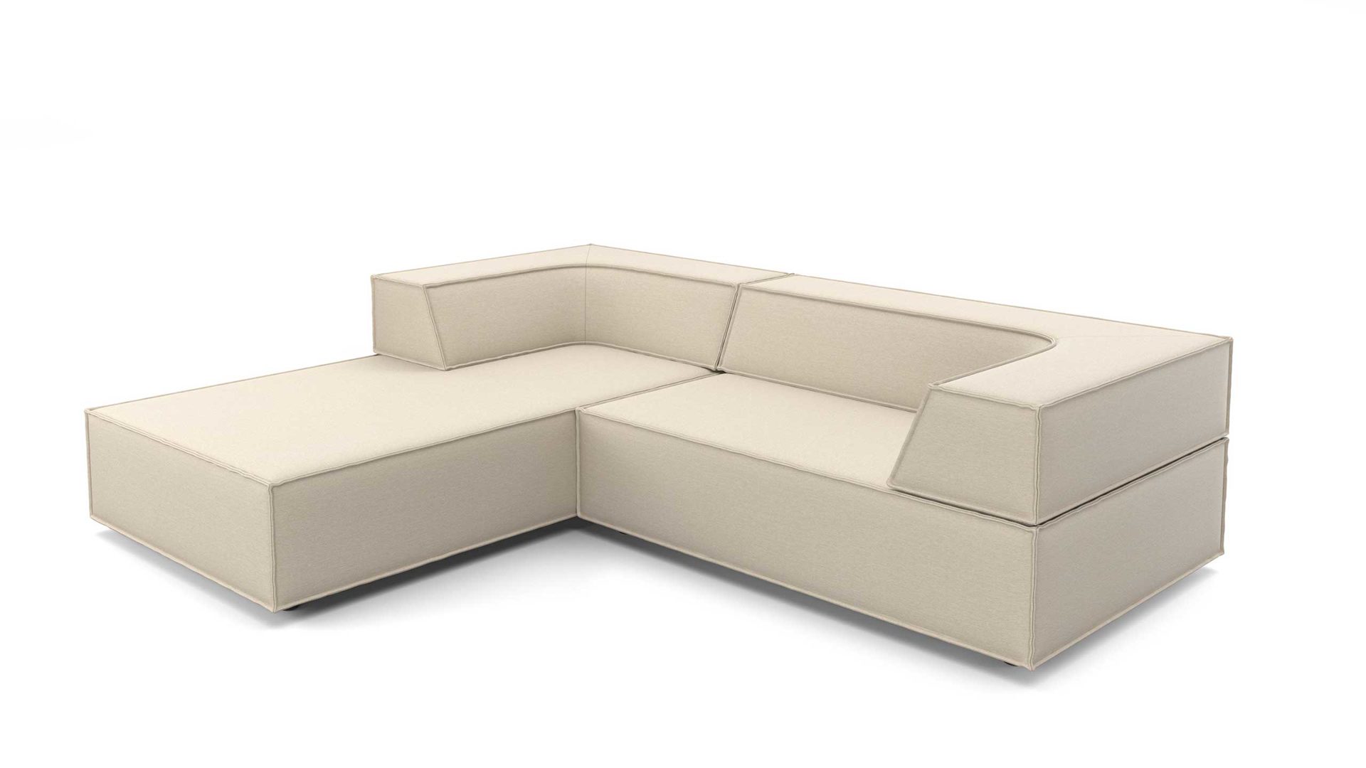 Ecksofa Cor aus Stoff in Weiß Polster-Eckgarnitur TRIO Polstergarnitur Chenille-Polsterstoff Bezug wollweiß, Ottomane links, Stellmaß ca. 200 x 250 cm