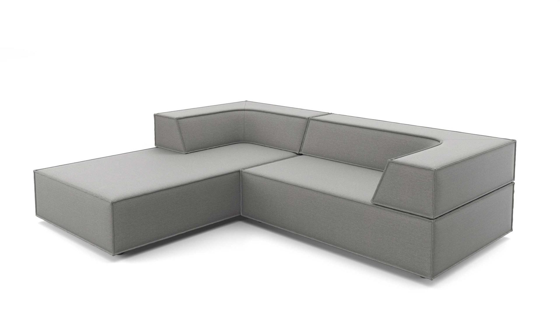 Ecksofa Cor aus Stoff in Hellgrau Polster-Eckgarnitur TRIO Polstergarnitur Chenille-Polsterstoff Bezug hellgrau, Ottomane links, Stellmaß ca. 200 x 250 cm