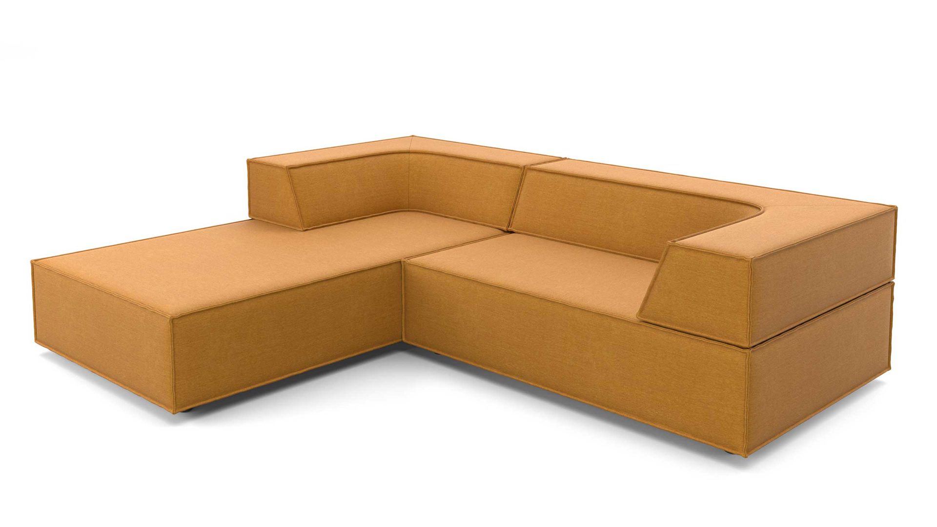 Ecksofa Cor aus Stoff in Curry Polster-Eckgarnitur TRIO Polstergarnitur Chenille-Polsterstoff Bezug curry, Ottomane links, Stellmaß ca. 200 x 250 cm