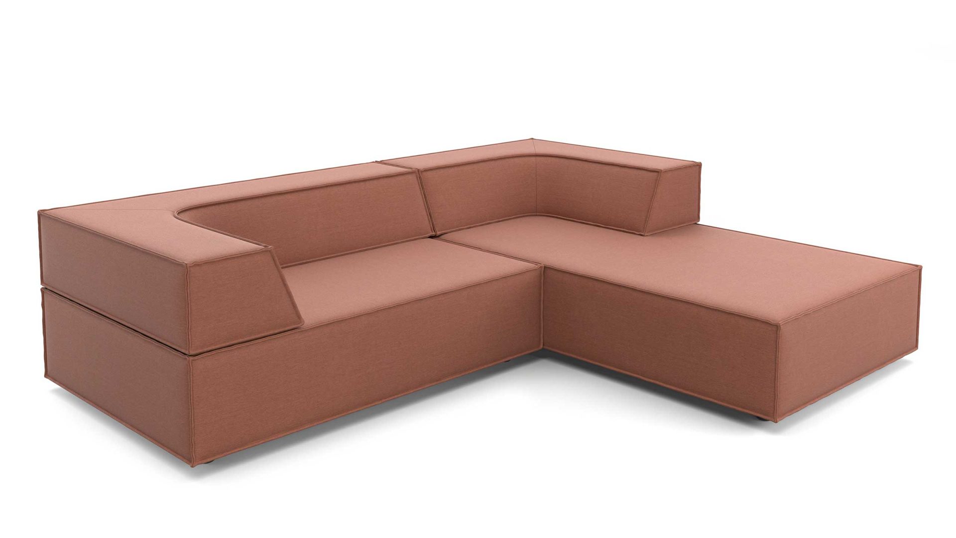 Ecksofa Cor aus Stoff in Rosa Polster-Eckgarnitur TRIO Polstergarnitur Chenille-Polsterstoff Bezug lachs, Ottomane rechts, Stellmaß ca. 250 x 200 cm