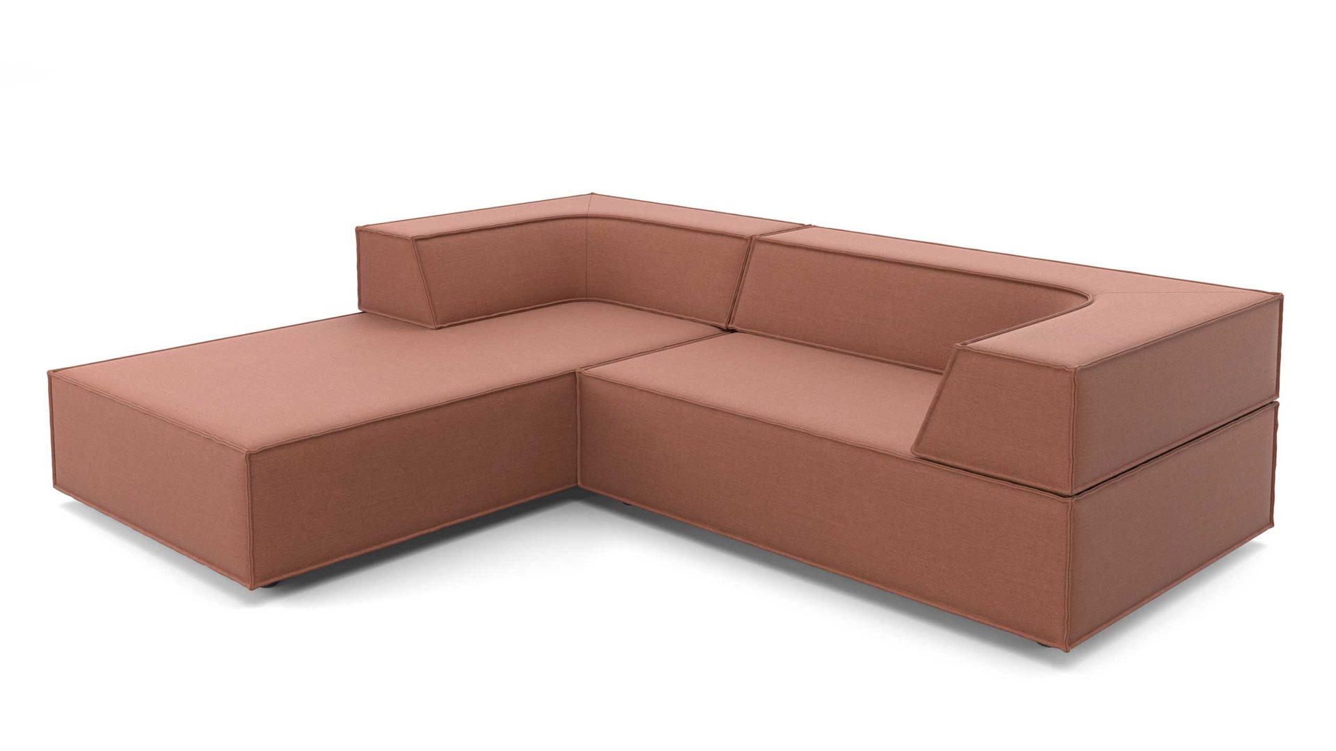 Ecksofa Cor aus Stoff in Rosa Polster-Eckgarnitur TRIO Polstergarnitur Chenille-Polsterstoff Bezug lachs, Ottomane links, Stellmaß ca. 200 x 250 cm