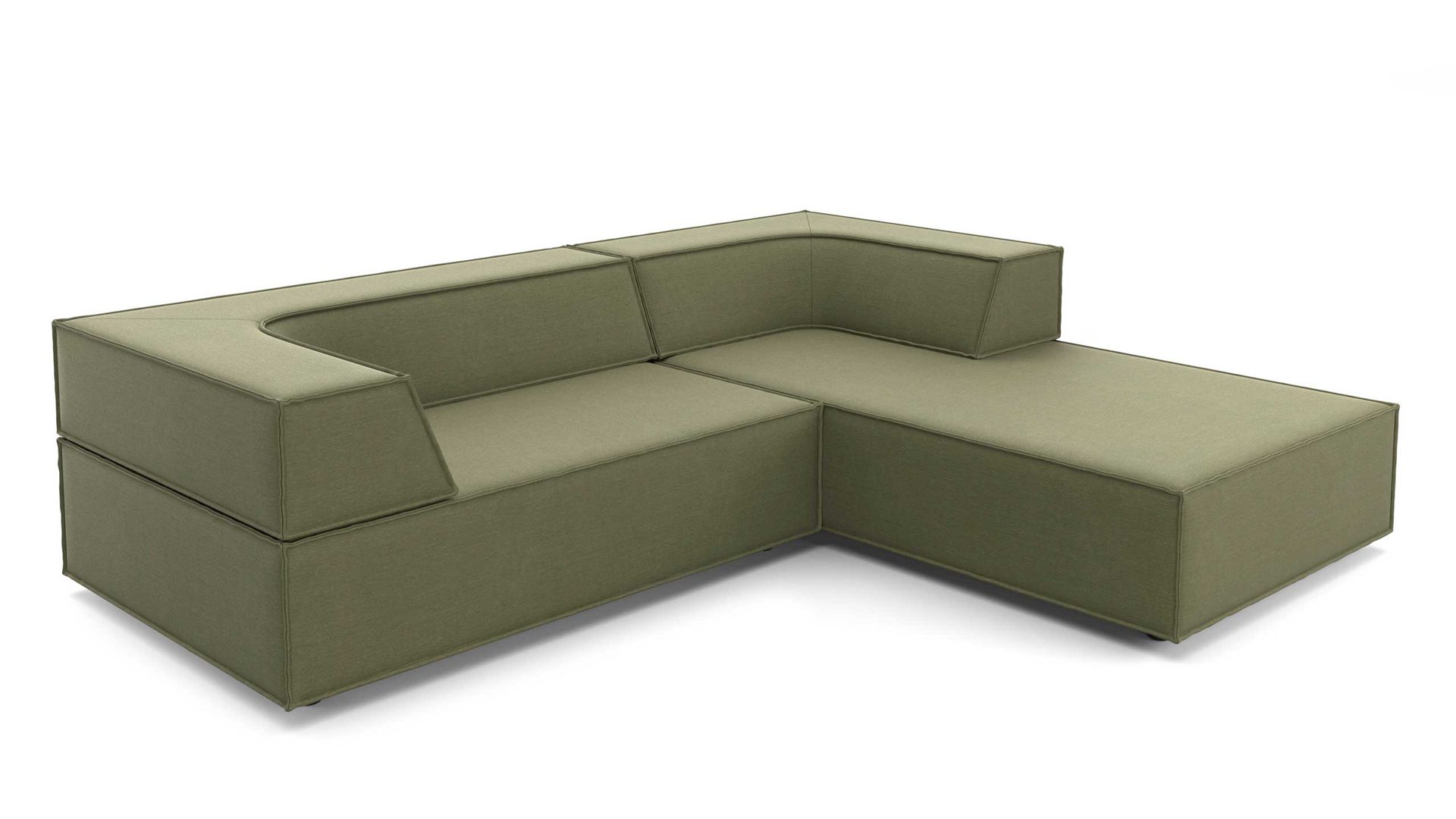 Ecksofa Cor aus Stoff in Grün Polster-Eckgarnitur TRIO Polstergarnitur Chenille-Polsterstoff Bezug moos, Ottomane rechts, Stellmaß ca. 250 x 200 cm