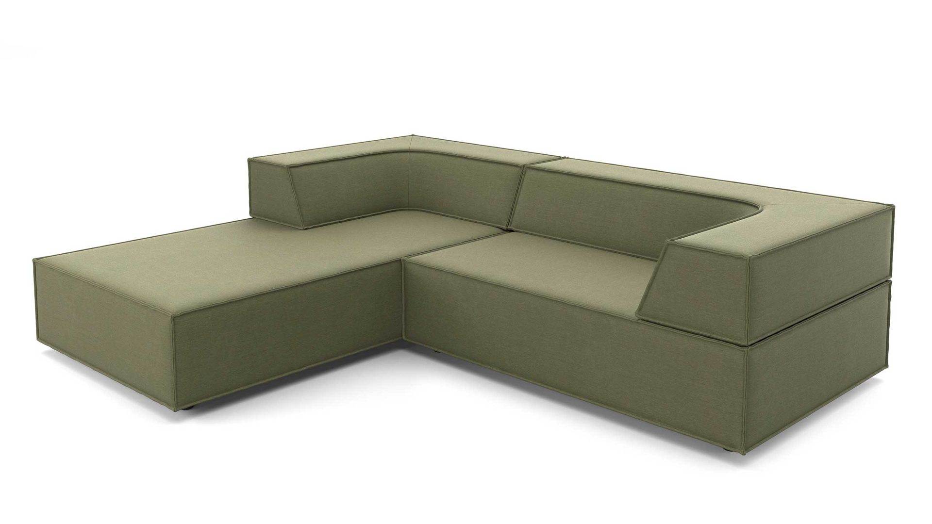 Ecksofa Cor aus Stoff in Grün Polster-Eckgarnitur TRIO Polstergarnitur Chenille-Polsterstoff Bezug moos, Ottomane links, Stellmaß ca. 200 x 250 cm