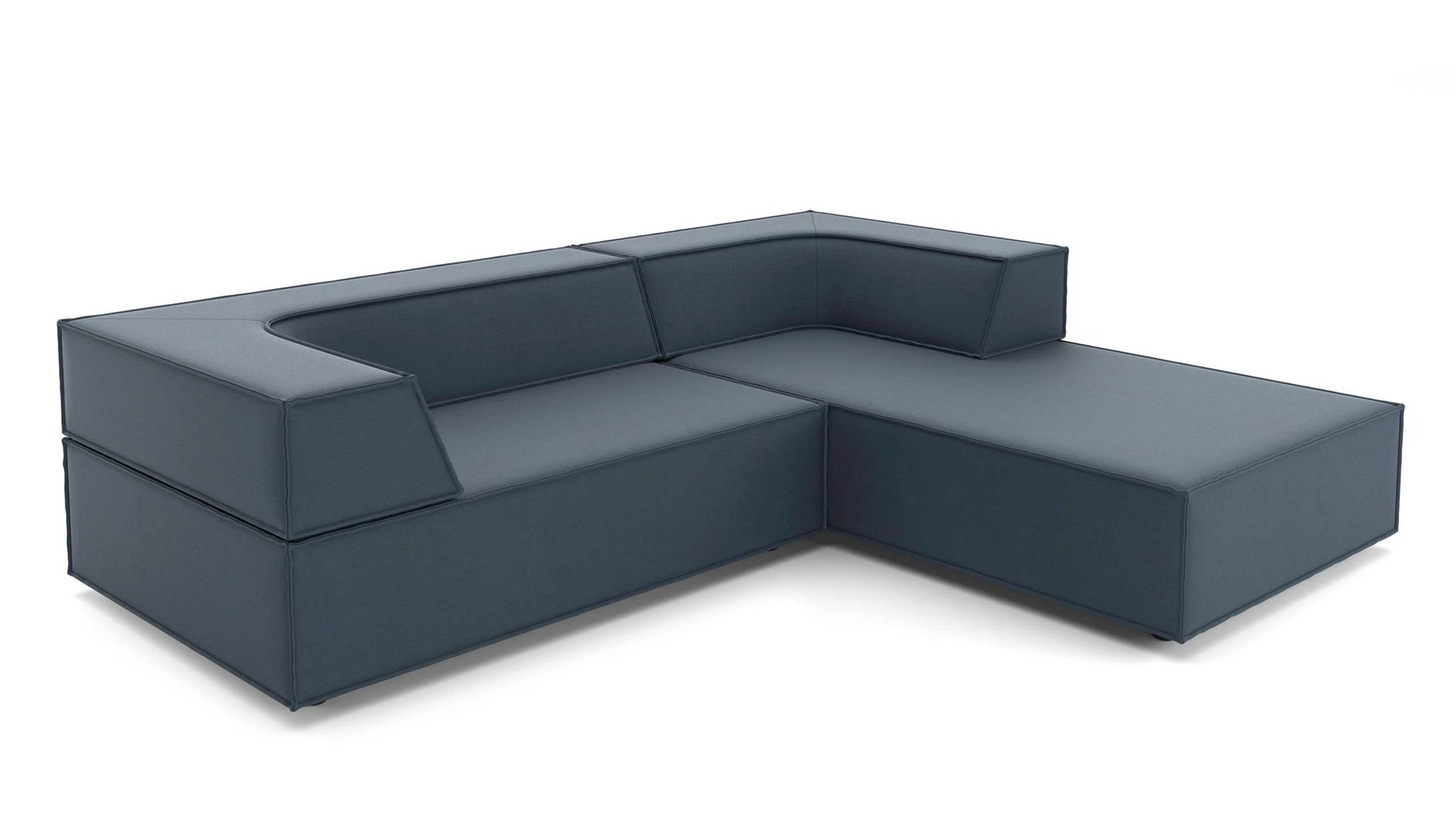 Ecksofa Cor aus Stoff in Dunkelblau Polster-Eckgarnitur TRIO Polstergarnitur Chenille-Polsterstoff Bezug ozean, Ottomane rechts, Stellmaß ca. 250 x 200 cm