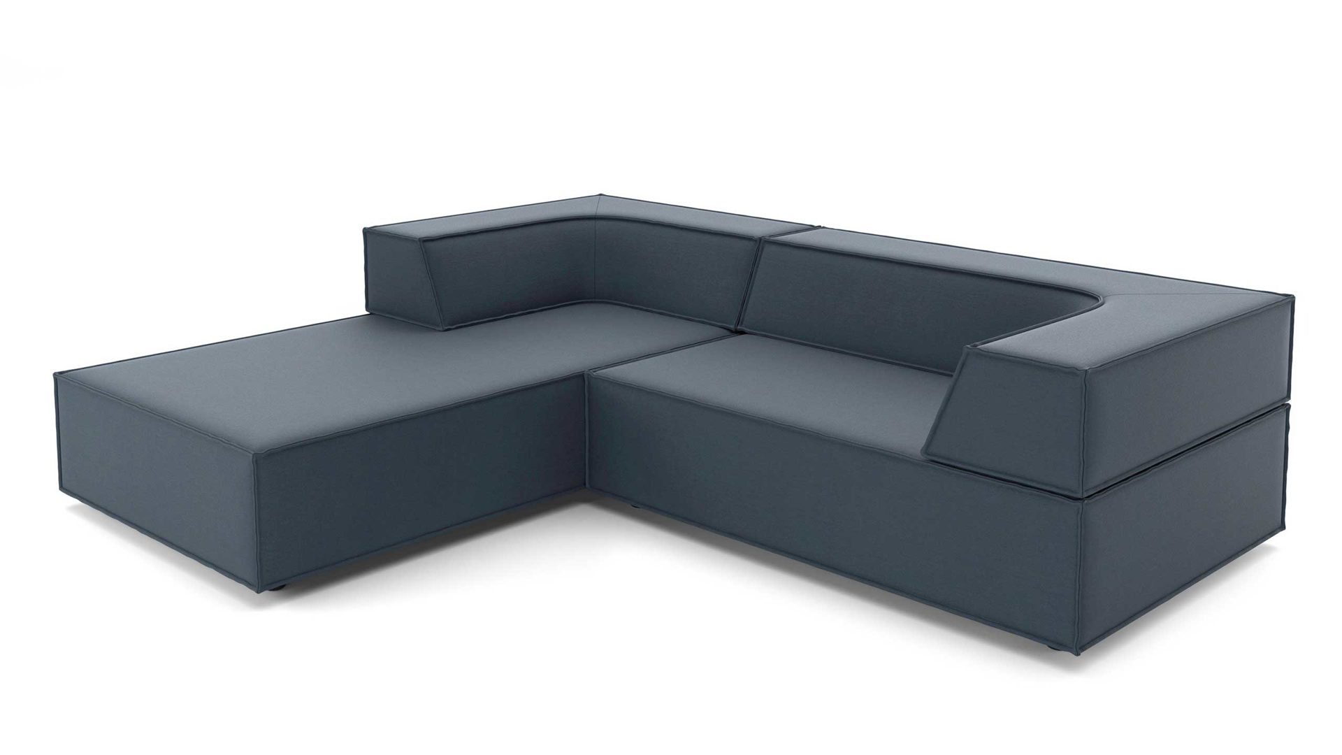 Ecksofa Cor aus Stoff in Dunkelblau Polster-Eckgarnitur TRIO Polstergarnitur Chenille-Polsterstoff Bezug ozean, Ottomane links, Stellmaß ca. 200 x 250 cm