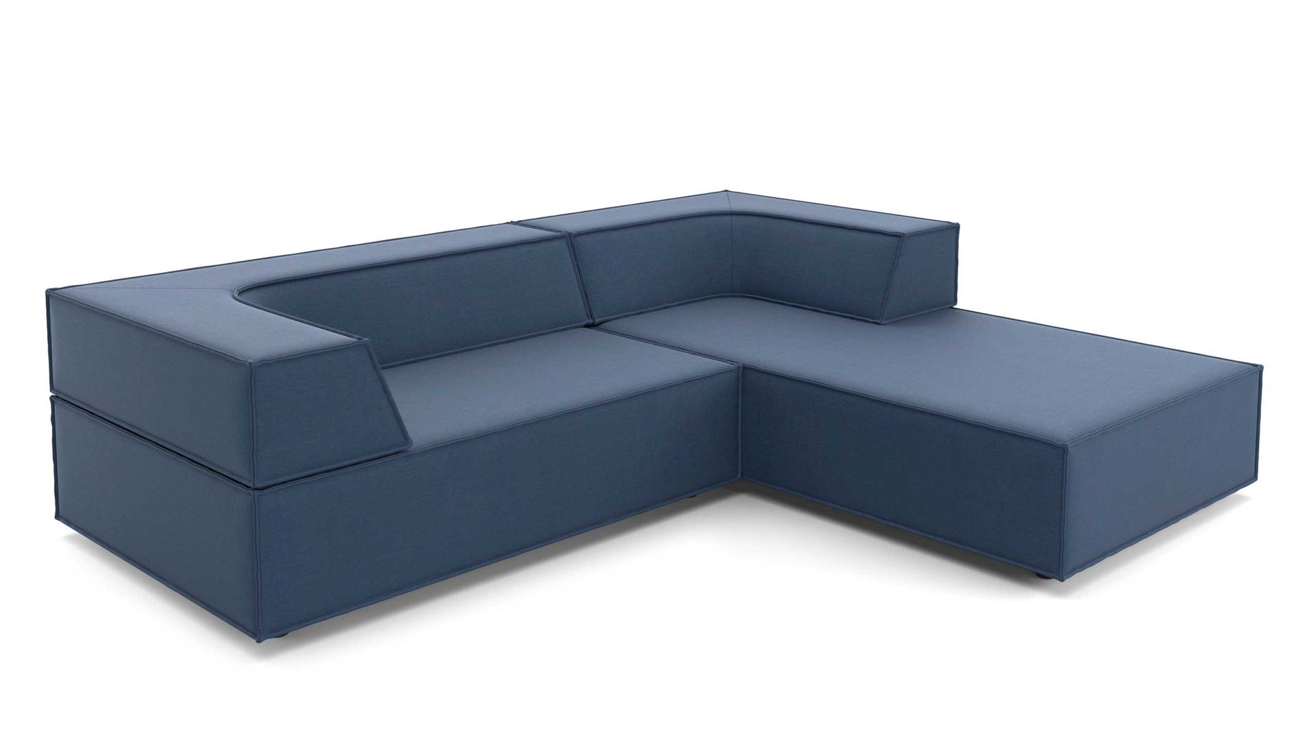 Ecksofa Cor aus Stoff in Mittelblau Polster-Eckgarnitur TRIO Polstergarnitur Chenille-Polsterstoff Bezug kornblumenblau, Ottomane rechts, Stellmaß ca. 250 x 200 cm