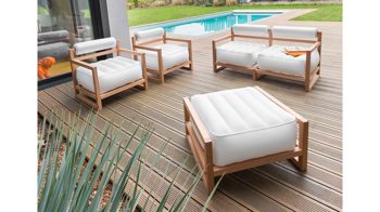 Sessel Mojow design aus Kunststoff Holz in Weiß Yoko Eko Design-Sessel Polster weiss undurchsichtig, Gestell Holz