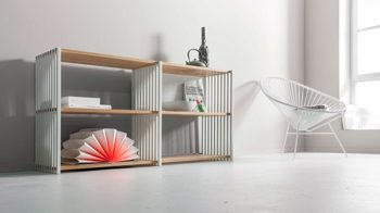 Regal Joval gmbh aus Holz in Weiß Faltbares Sideboard, Regalsystem Rebar 2.2 Eiche weiß lackiert, mit 4 Fächern