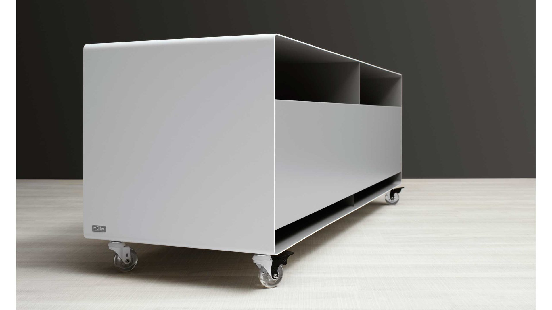 Sideboard Müller möbelfabrikation aus Metall in Weiß Sideboard, Rollwagen Mobile Line R109-T Lack signalweiss, Breite 120 cm