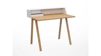 Sekretär Müller möbelfabrikation aus Holz in Holzfarben Grau Sekretär, Schreibtisch PS 04-E-86-04 Lackierung RAL 9003 seidenmatt, Platte & Gestell Eiche geölt