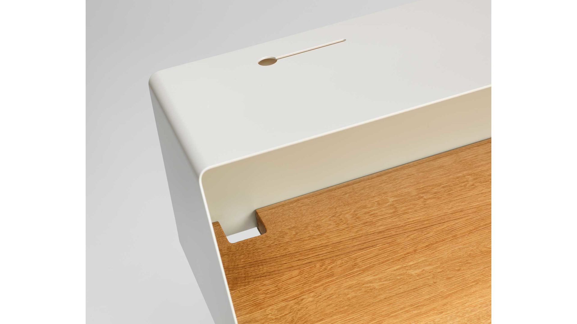 Sekretär Müller möbelfabrikation aus Holz in Holzfarben Grau Sekretär, Schreibtisch PS 04-E-86-04 Lackierung RAL 9003 seidenmatt, Platte & Gestell Eiche geölt