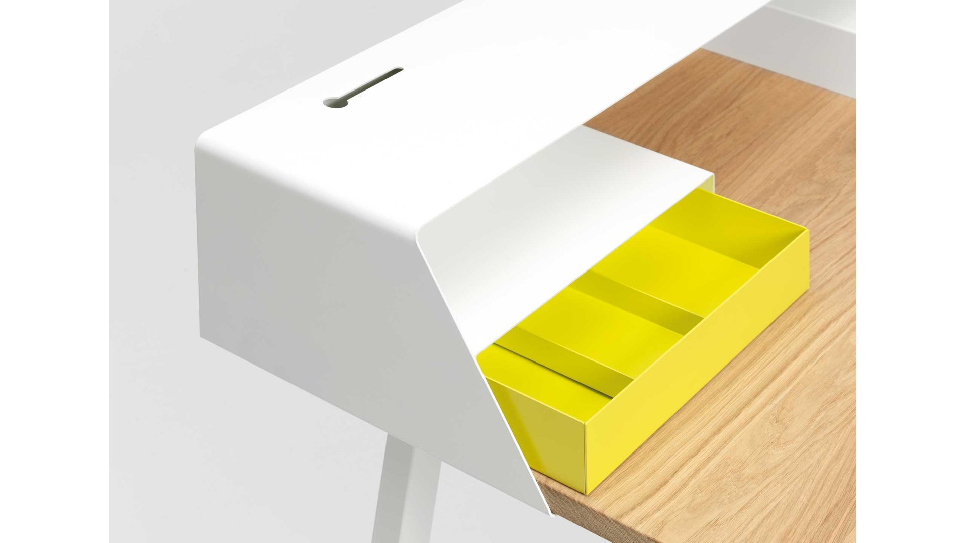 Sekretär Müller möbelfabrikation aus Holz in Holzfarben Grau Sekretär, Schreibtisch PS 04-E-86-04 Lackierung RAL 9003 seidenmatt, Platte & Gestell Eiche geölt