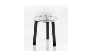 Hocker Mojow design aus Aluminium Kunststoff in Klar Floofy Eko Sitzhocker 3-Bein Hocker Sitz transparent, Gestell und Fuß schwarz