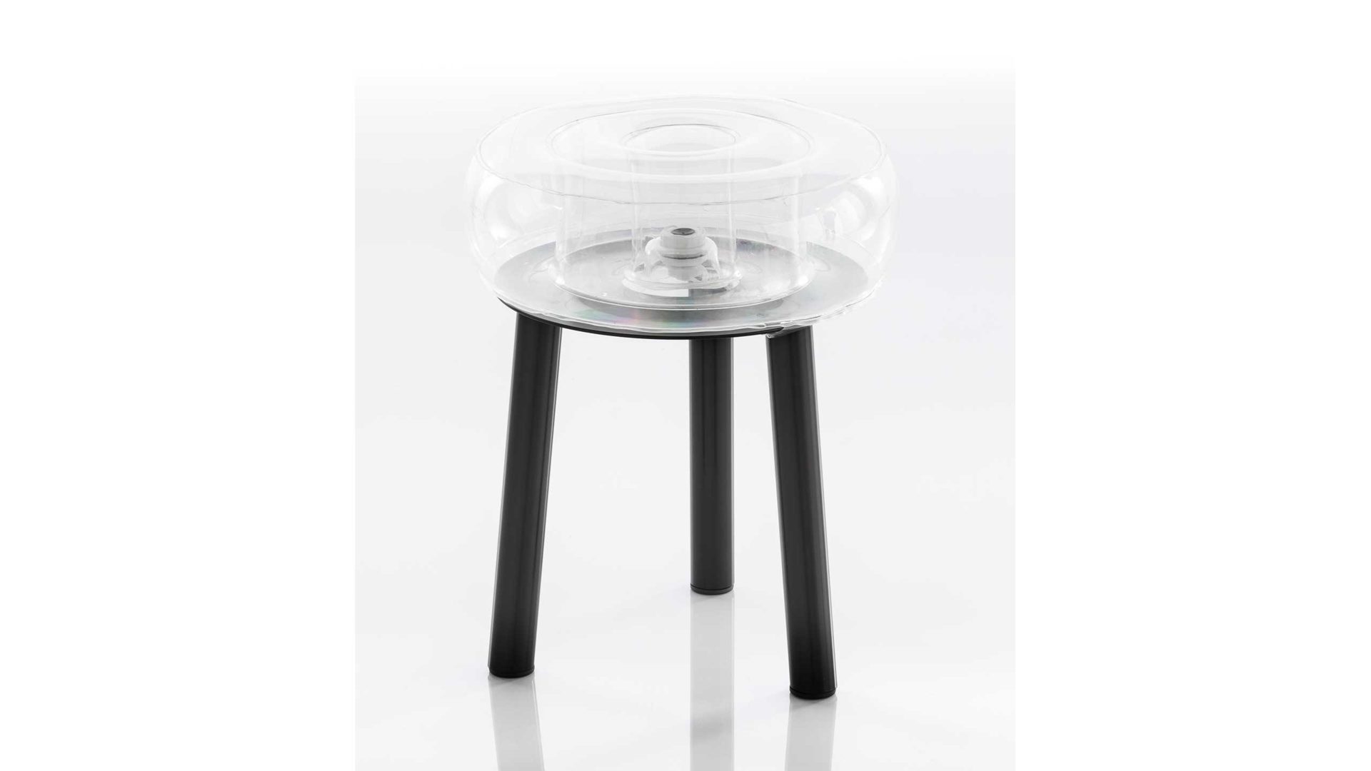 Hocker Mojow design aus Aluminium Kunststoff in Klar Floofy Eko Sitzhocker 3-Bein Hocker Sitz transparent, Gestell und Fuß schwarz