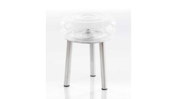 Hocker Mojow design aus Aluminium Kunststoff in Klar Floofy Eko Sitzhocker 3-Bein Hocker Sitz transparent, Gestell Edelstahl, Fuß schwarz