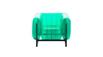 Sessel Mojow design aus Aluminium Kunststoff in Grün Yomi EKO Design-Sessel Polster transparent grün, Gestell Aluminium schwarz