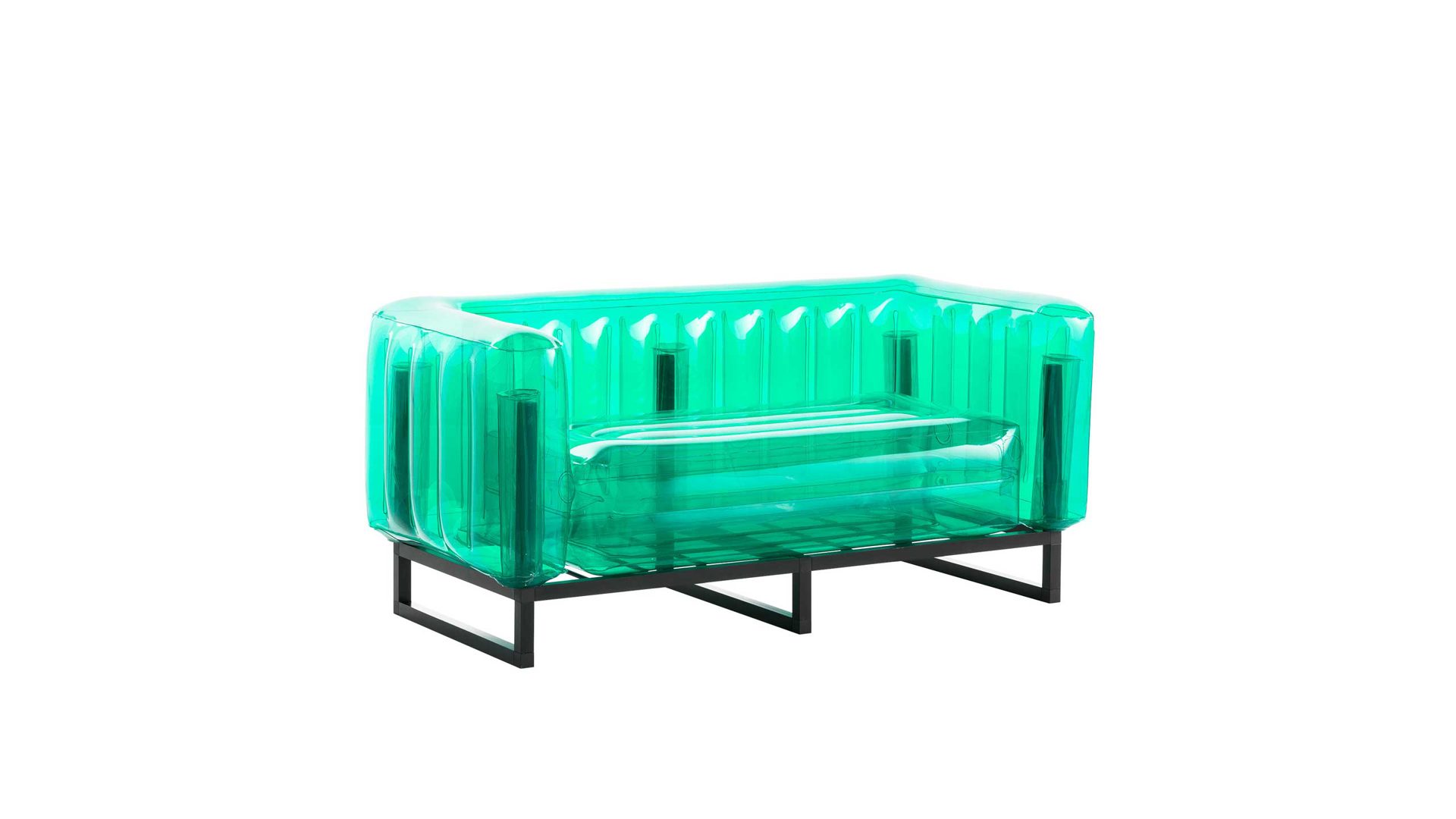 Sofa Mojow design aus Aluminium Kunststoff in Grün Yomi EKO Canape Design-Sofa Polster transparent grün, Gestell Aluminium schwarz