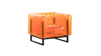 Sessel Mojow design aus Aluminium Kunststoff in Orange Yomi EKO Design-Sessel Polster transparent orange, Gestell Aluminium schwarz