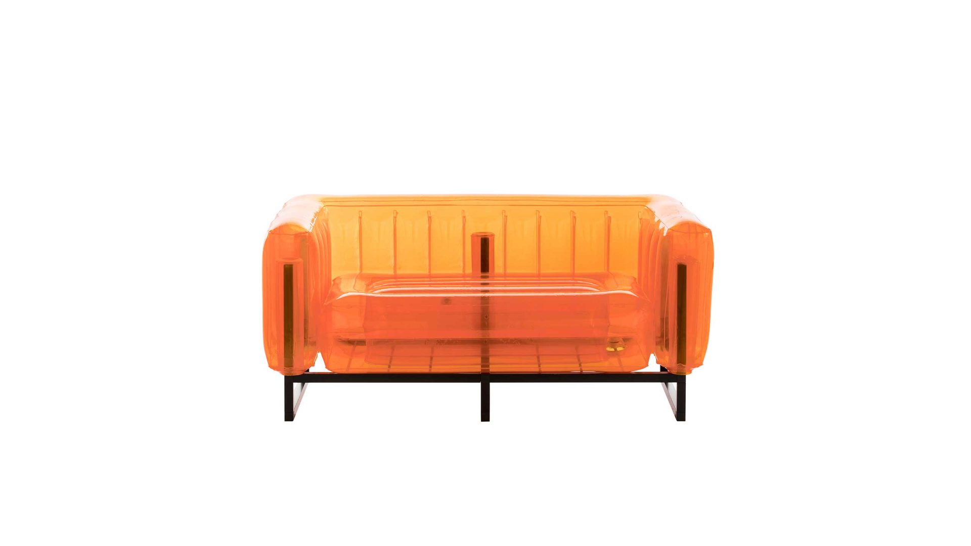 Sofa Mojow design aus Aluminium Kunststoff in Orange Yomi EKO Canape Design-Sofa Polster transparent orange, Gestell Aluminium schwarz