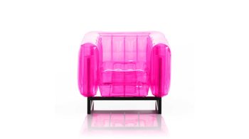 Sessel Mojow design aus Aluminium Kunststoff in Pink Yomi EKO Design-Sessel Polster transparent pink, Gestell Aluminium schwarz