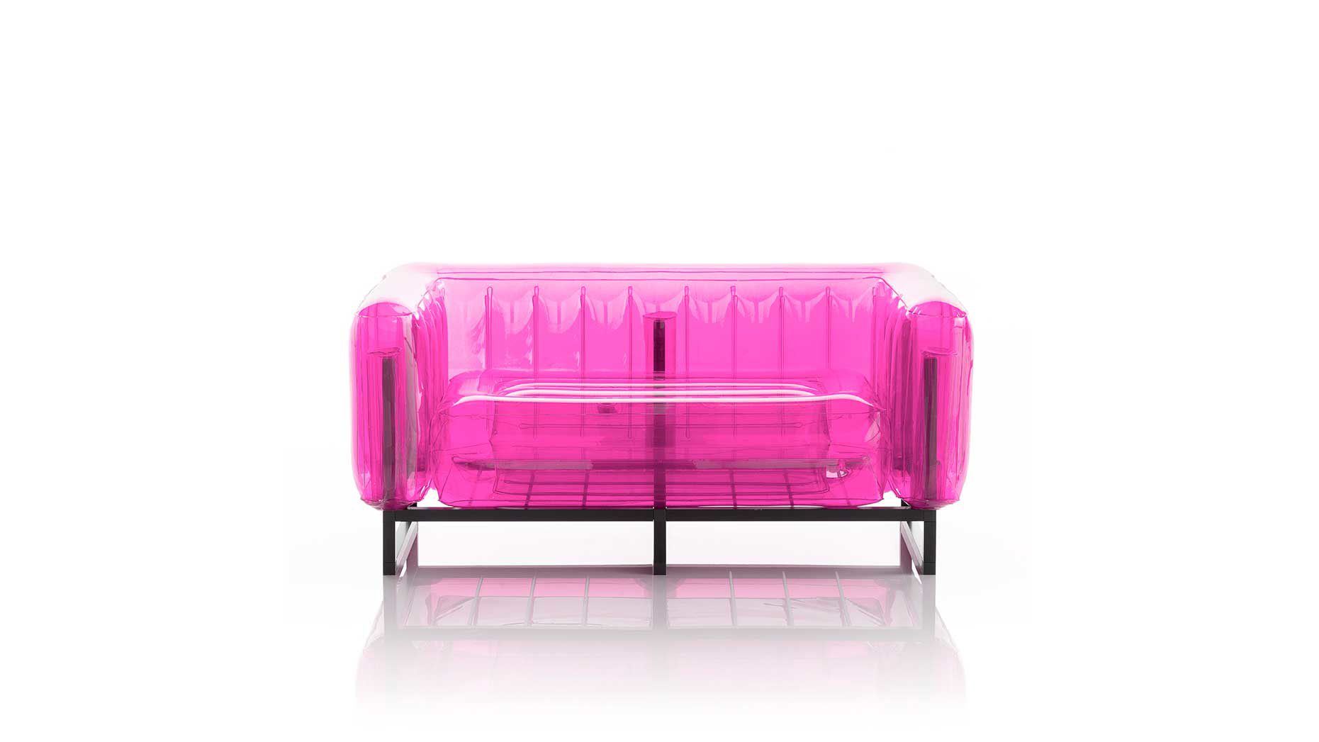 Sofa Mojow design aus Aluminium Kunststoff in Pink Yomi EKO Canape Design-Sofa Polster transparent pink, Gestell Aluminium schwarz