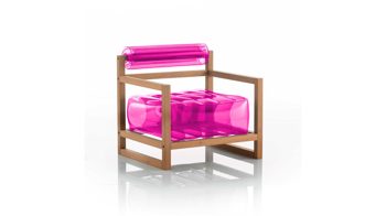 Sessel Mojow design aus Kunststoff Holz in Pink Yoko Eko Design-Sessel Polster transparent pink, Gestell Holz
