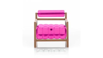 Sessel Mojow design aus Kunststoff Holz in Pink Yoko Eko Design-Sessel Polster transparent pink, Gestell Holz