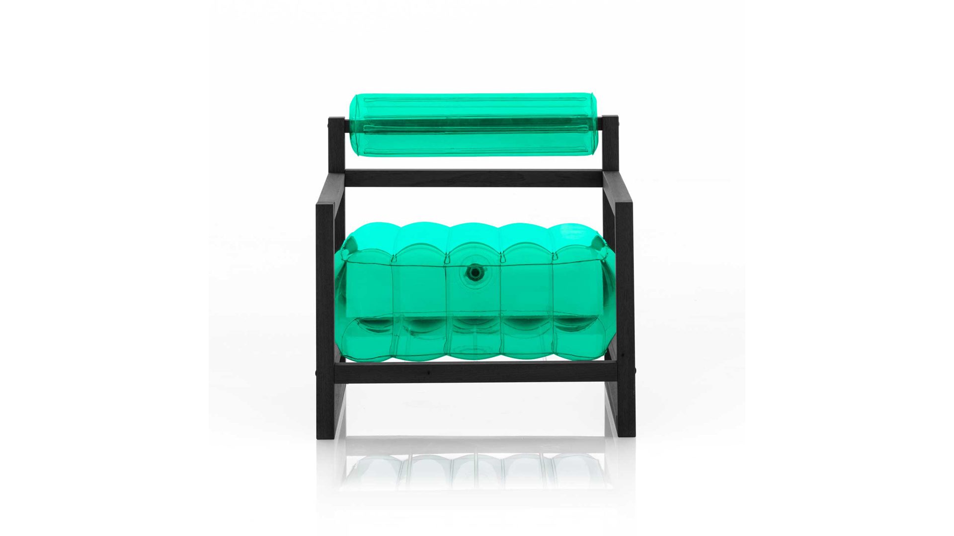 Sessel Mojow design aus Kunststoff Holz in Grün Yoko Eko Design-Sessel Polster transparent grün, Gestell Holz schwarz