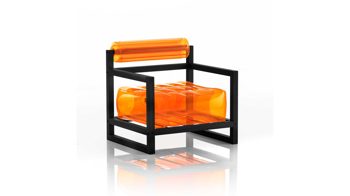 Sessel Mojow design aus Kunststoff Holz in Orange Yoko Eko Design-Sessel Polster transparent orange, Gestell Holz schwarz