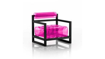 Sessel Mojow design aus Kunststoff Holz in Pink Yoko Eko Design-Sessel Polster transparent pink, Gestell Holz schwarz