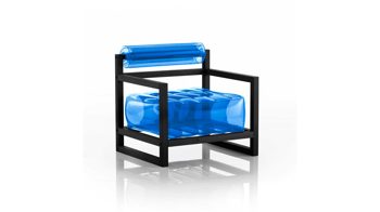 Sessel Mojow design aus Kunststoff Holz in Blau Yoko Eko Design-Sessel Polster transparent blau, Gestell Holz schwarz