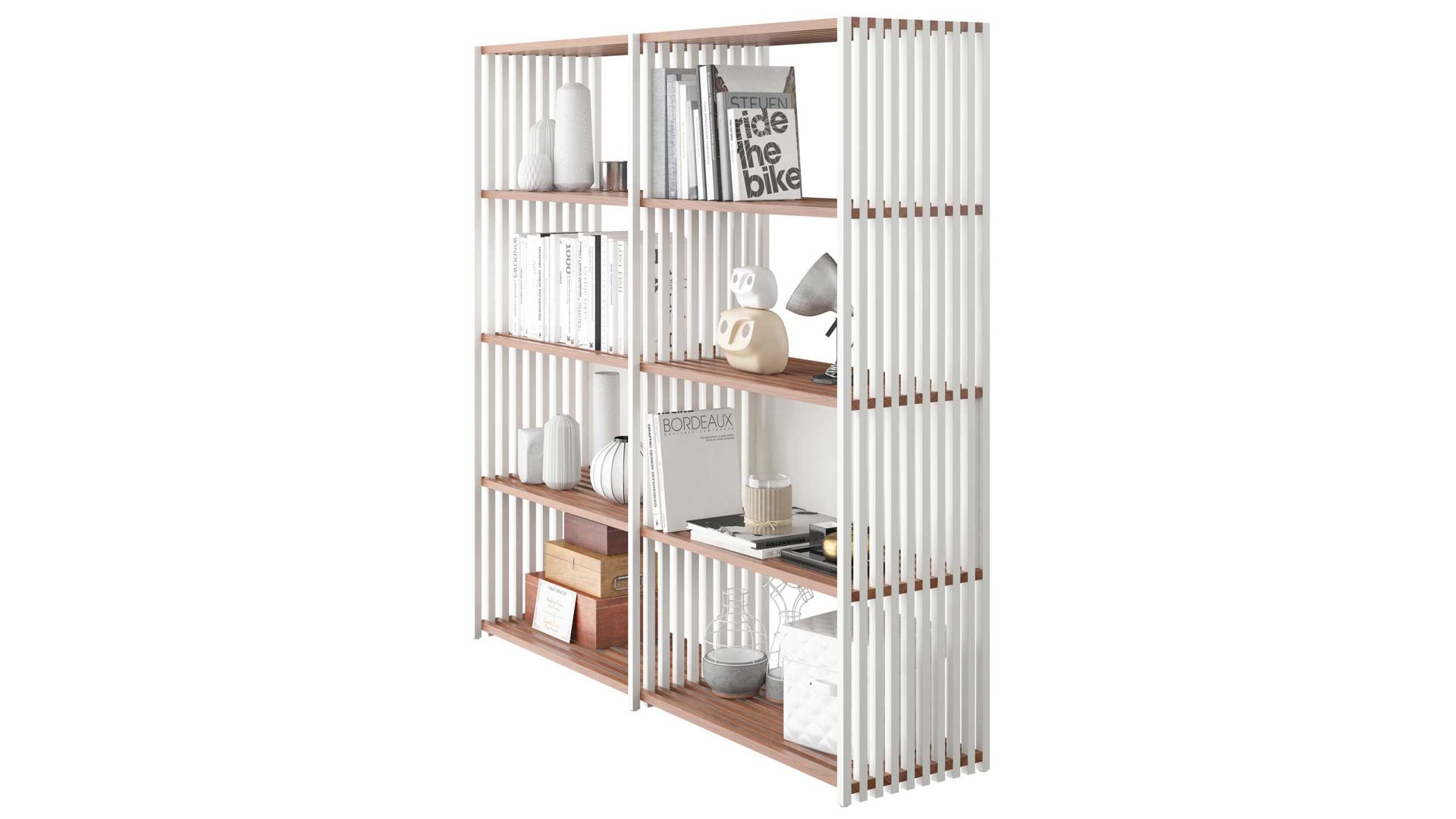 Regal Joval gmbh aus Holz in Weiß Faltbares Regal, Regalsystem Rebar 4.4 Nussbaum weiß, seidenmatt lackiert, mit 8 Fächern