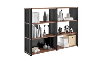 Regal Joval gmbh aus Holz in Schwarz Faltbares Highboard, Regalsystem Rebar 3.3 Nussbaum, Rückwand schwarz, Seidenmatt lackiert, mit 6 Fächern