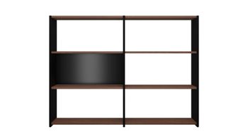 Regal Joval gmbh aus Holz in Schwarz Faltbares Highboard, Regalsystem Rebar 3.3 Nussbaum, Rückwand schwarz, Seidenmatt lackiert, mit 6 Fächern