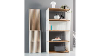 Regal Joval gmbh aus Holz in Weiß Faltbares Regal, Regalsystem Rebar 4.0 Eiche, Rückwand weiß, seidenmatt lackiert, mit 4 Fächern