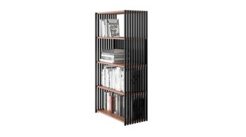 Regal Joval gmbh aus Holz in Schwarz Nussbaum Faltbares Regal, Regalsystem Rebar 4.0 Nussbaum, Rückwand schwarz, seidenmatt lackiert, mit 4 Fächern