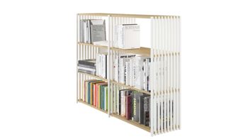 Regal Joval gmbh aus Holz in Weiß Eiche Hell Faltbares Highboard, Regalsystem REBAR 3.3 Eiche, Rückwand weiss, seidenmatt lackiert, mit 6 Fächern