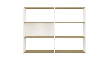 Regal Joval gmbh aus Holz in Weiß Eiche Hell Faltbares Highboard, Regalsystem REBAR 3.3 Eiche, Rückwand weiss, seidenmatt lackiert, mit 6 Fächern