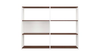 Regal Joval gmbh aus Holz in Weiß Nussbaum Faltbares Highboard, Regalsystem REBAR 3.3 Nussbaum, Rückwand weiß, seidenmatt lackiert, mit 6 Fächern