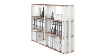 Regal Joval gmbh aus Holz in Weiß Nussbaum Faltbares Highboard, Regalsystem REBAR 3.3 Nussbaum, Rückwand weiß, seidenmatt lackiert, mit 6 Fächern