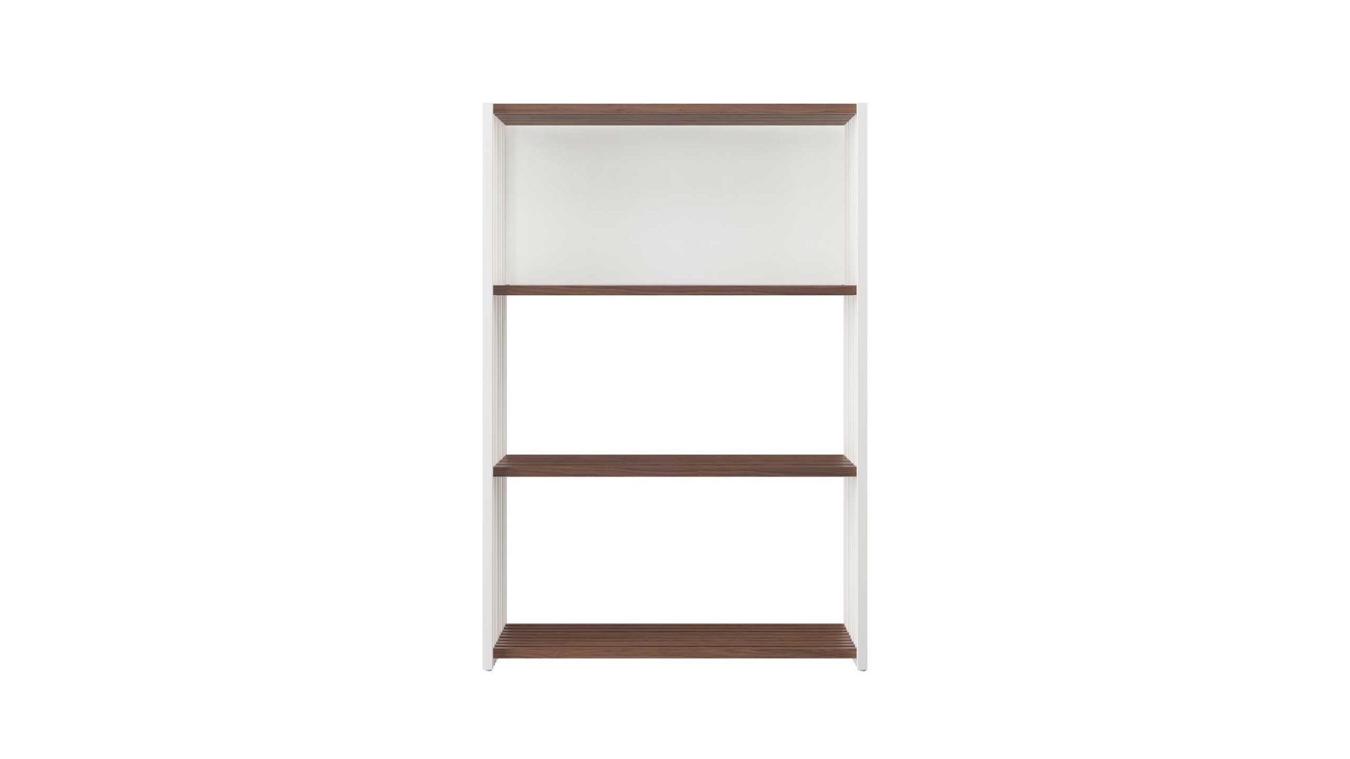 Regal Joval gmbh aus Holz in Weiß Nussbaum Faltbares Highboard, Regalsystem REBAR 3.0 Nussbaum, Rückwand weiß, seidenmatt lackiert, mit 3 Fächern