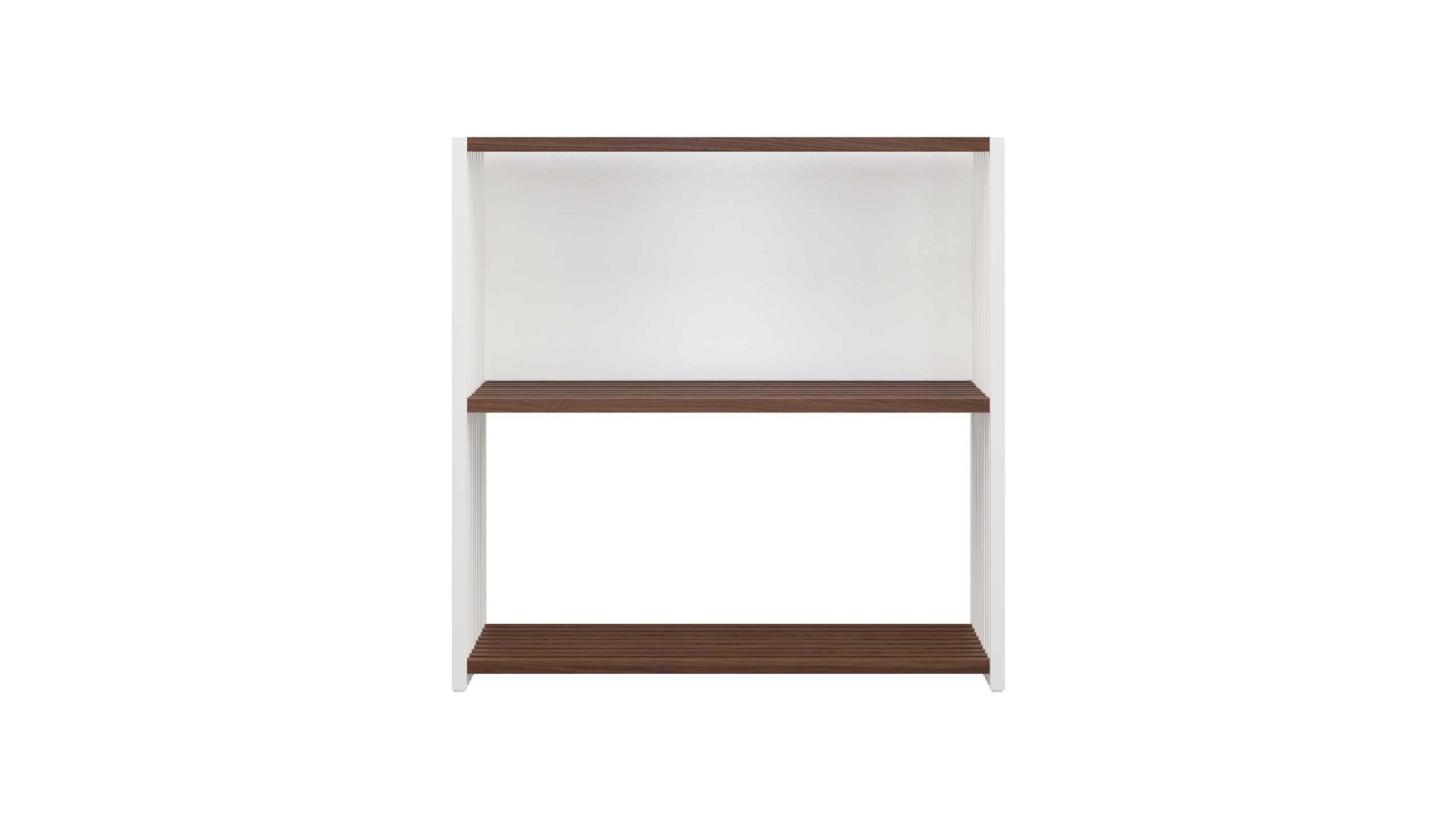 Regal Joval gmbh aus Holz in Weiß Nussbaum Faltbares Sideboard, Regalsystem REBAR 2.0 Nussbaum, Rückwand weiß, seidenmatt lackiert, mit 2 Fächern