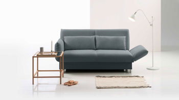 Schlafsofa Brühl aus Stoff in Mittelblau CAMP 2B Bettsofa Schlafsofa azurblauer Webstoff Bezug & Metallfüße verchromt glänzend - Stellfläche ca. 173-218 x 83 x 106 cm