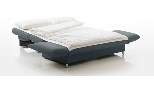 Schlafsofa Brühl aus Stoff in Mittelblau CAMP 2B Bettsofa Schlafsofa azurblauer Webstoff Bezug & Metallfüße verchromt glänzend - Stellfläche ca. 173-218 x 83 x 106 cm