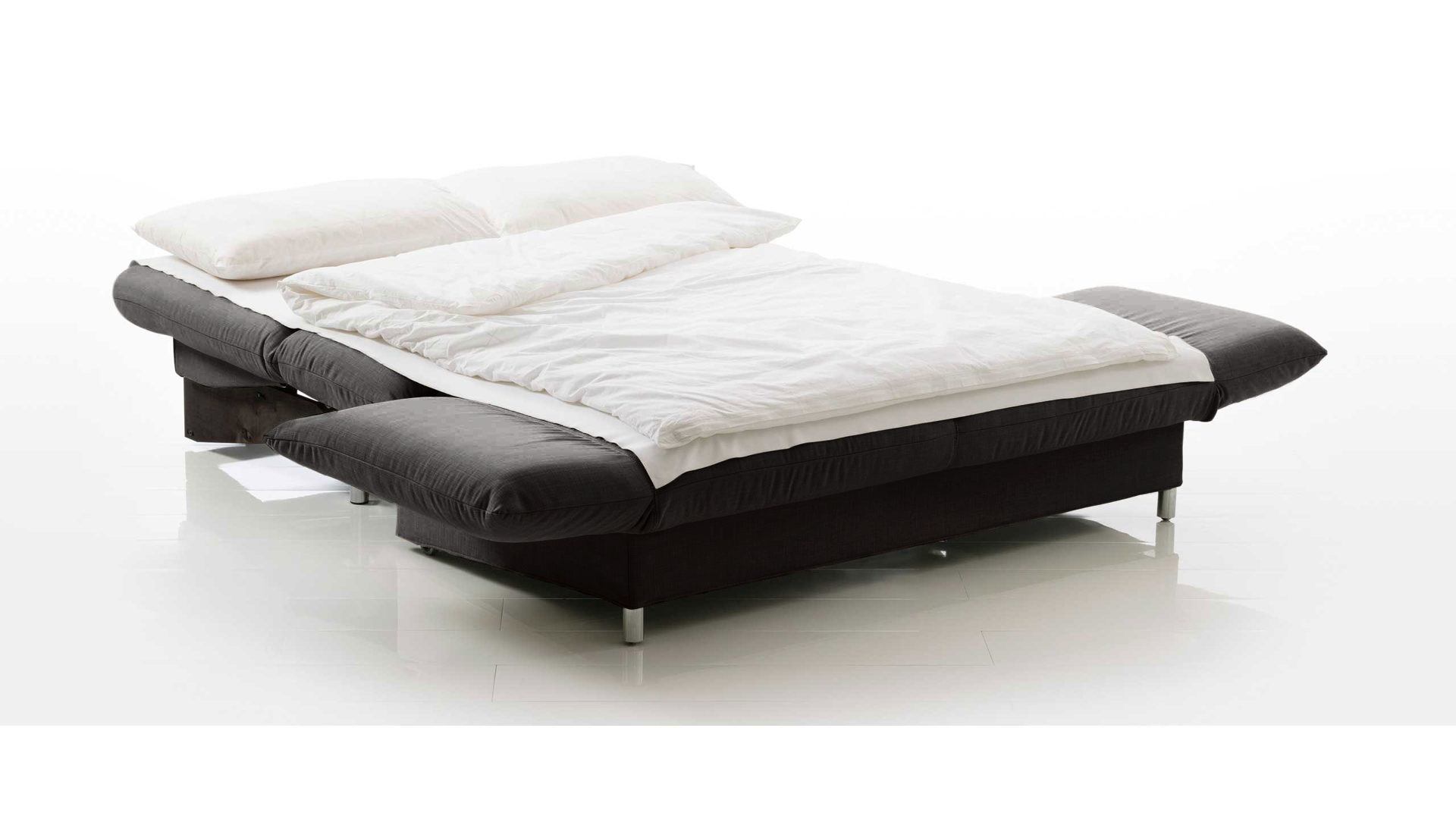 Schlafsofa Brühl aus Stoff in Dunkelgrau CAMP 2B Bettsofa Schlafsofa dunkelgrauer Stoffbezug & Metallfüße verchromt glänzend - Stellfläche ca. 173-218 x 83 x 106 cm